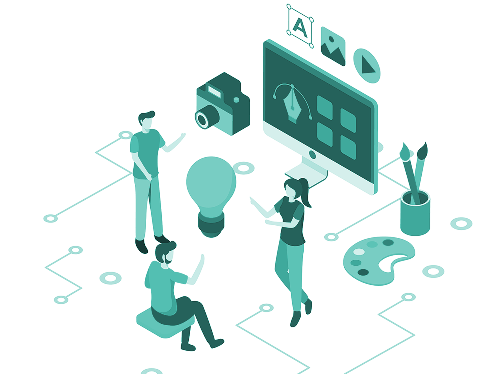 Equipe trabalhando em soluções de comunicação digital